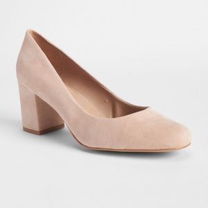 Nude suede block heel